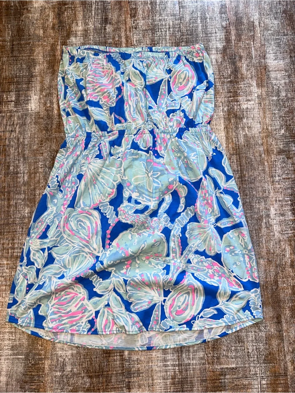 Lilly Pulitzer Blue, Seafoam & Pink Shell-Print Strapless Dress - Picture 2 of 4
